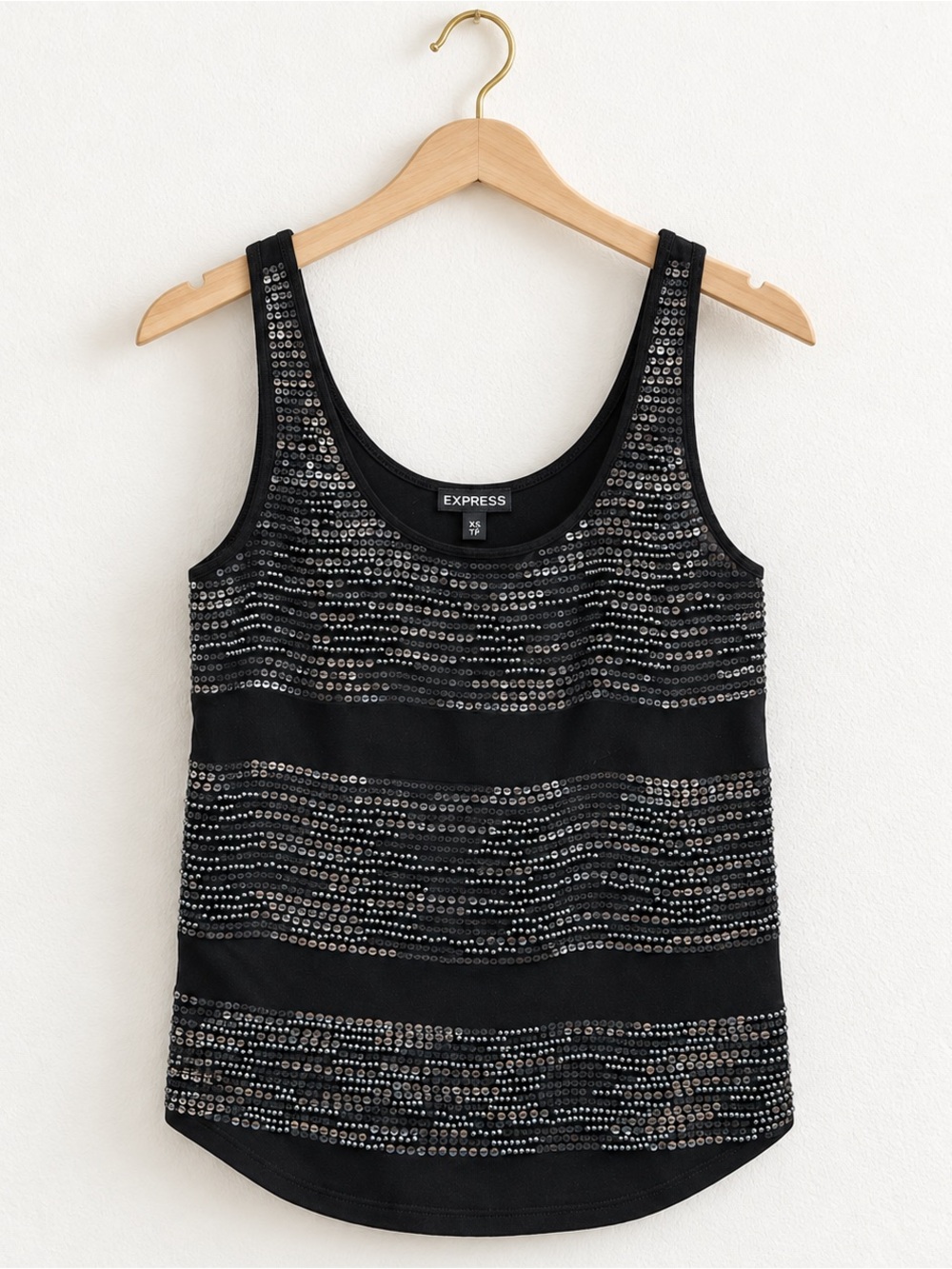 Express Black Sequin Beaded Tank Top XS Y2K Party